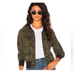 Anthropology Sanctuary Green Camouflage Bomber Jacket, Size S